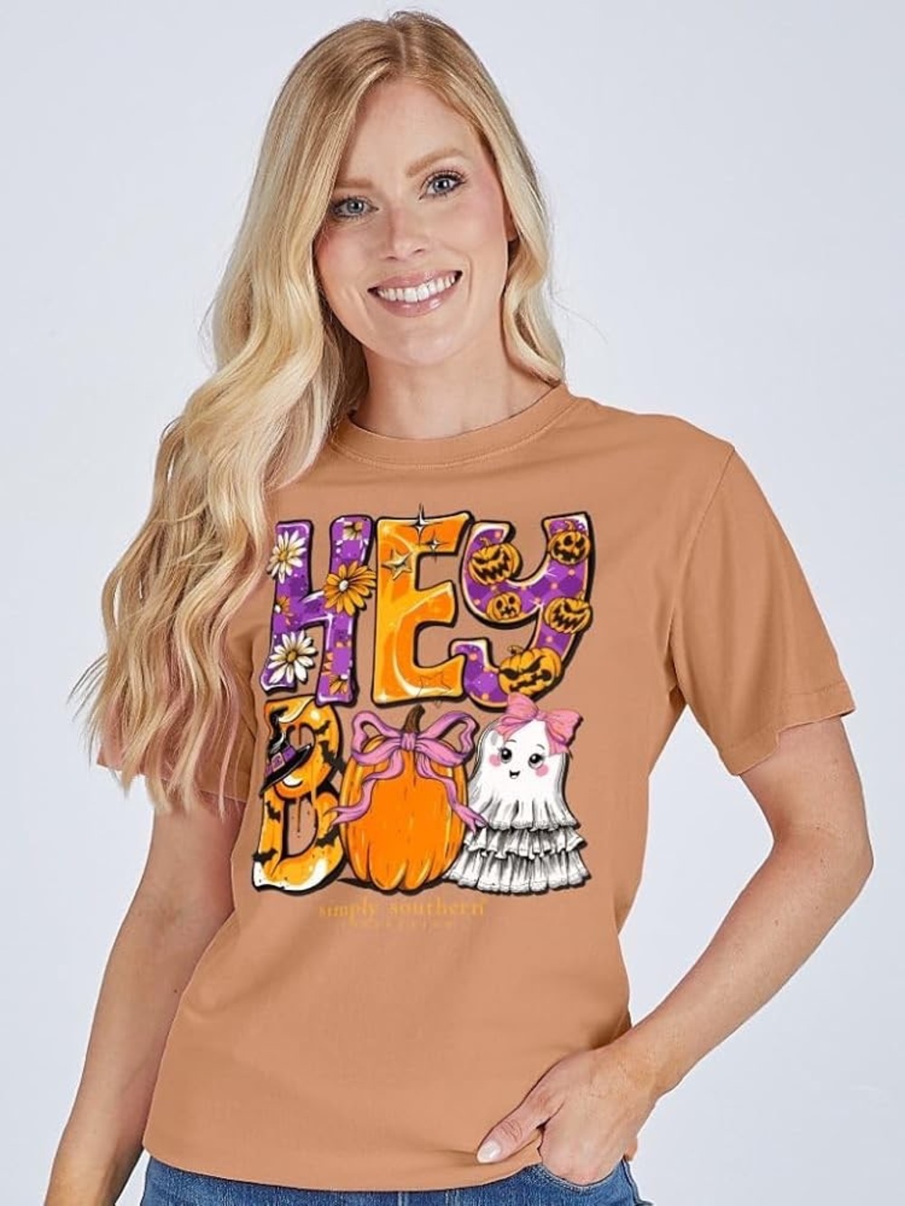 Simply Southern Hey Boo - Halloween - Pumpkin - Ghost - Adult T-Shirt size XS